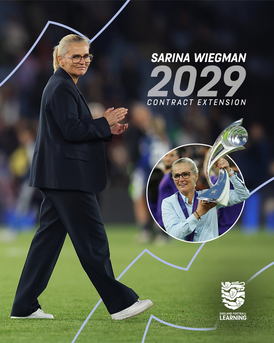 EnglandLearning's tweet photo. A contract extension for our @Lionesses ’ manager 📝

🙌 Sarina Wiegman will guide the England women’s senior team through to the end of UEFA Women’s EURO 2029. https://t.co/djTiUjE7bx