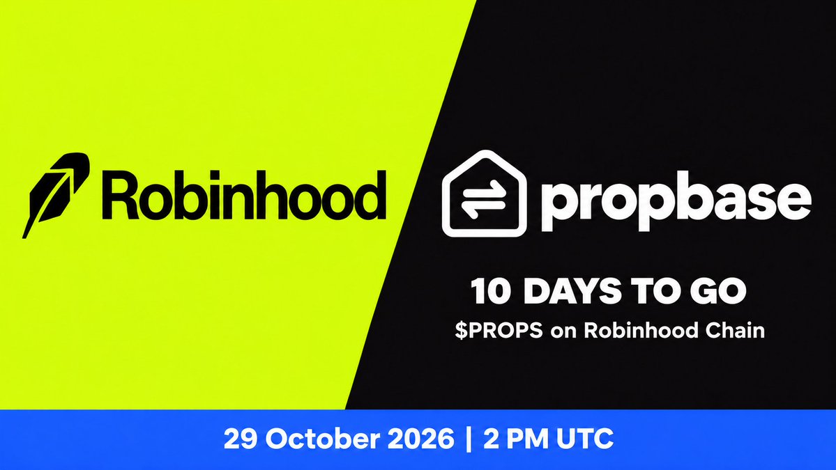 PropbaseApp's tweet photo. 🚀 10 Days Until $PROPS Joins Robinhood Chain.

A new community is about to discover what we’ve been building.

For some, PROPS will be their first introduction to Propbase. Behind that ticker, they’ll find live products, staking, multiple tokenized properties and ongoing rental distributions.

That gives us a story to bring to Robinhood Chain. Real activity. Products people use. A community that has grown with us.

This expansion is our opportunity to turn that introduction into lasting participation, connecting with traders, developers and users who see the potential of tokenization.

To our existing community: you helped build the foundation.

To everyone discovering PROPS: we’re looking forward to meeting you. 🌐

📅 29 October 2026 | 2 PM UTC

$PROPS #Propbase #RobinhoodChain #RWA #Tokenization @RobinhoodCrypto