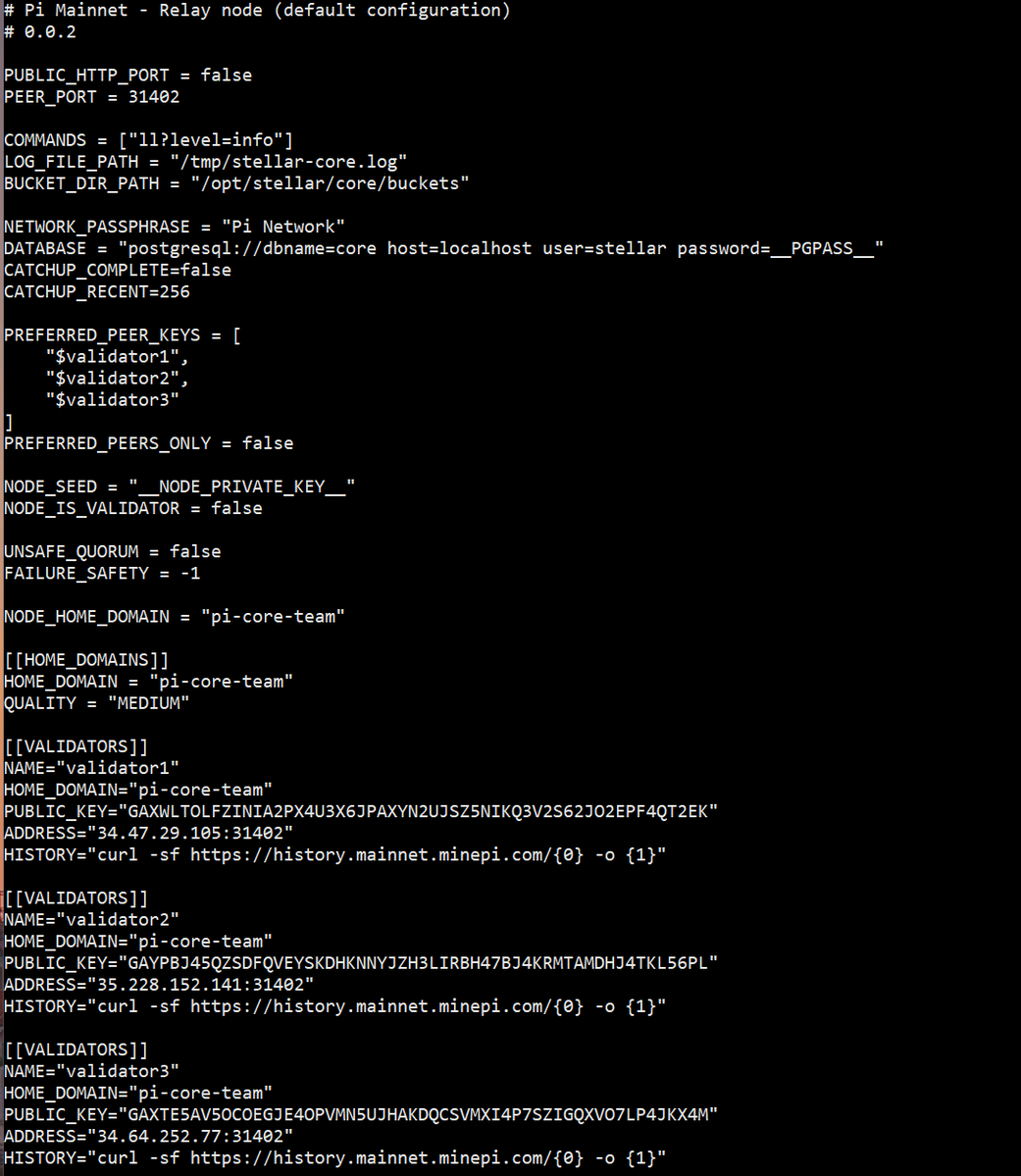 PiNetworkUpdate's tweet photo. If it's offchain and solely in CT's possession, there's no evidence it exists.  

Meanwhile anyone with a node can inspect their own config files.  I only have tentative KYC and have a Mainnet node because there's no way to stop nodes joining a public network.  

Pi distributes Mainnet node software containing a predefined list of trusted validators. Its original startup script copies that configuration, initialises Stellar Core and contains no mechanism for incorporating Security Circle data into quorum selection.

Live SCP queries independently confirm that seven validator identities advertise an identical, closed 4-of-7 quorum set.

SC is just mining extra