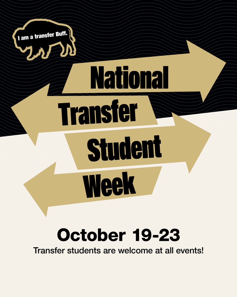 CUBoulderLife's tweet photo. 🦬 Join us as we celebrate National Transfer Student Week at CU Boulder!

💛 Whether you transferred from a community college, are returning for a second degree or are coming from another 4-year university make sure to check out our entire week of events: https://t.co/Kp2R0lxro2 https://t.co/ZartVauTPE