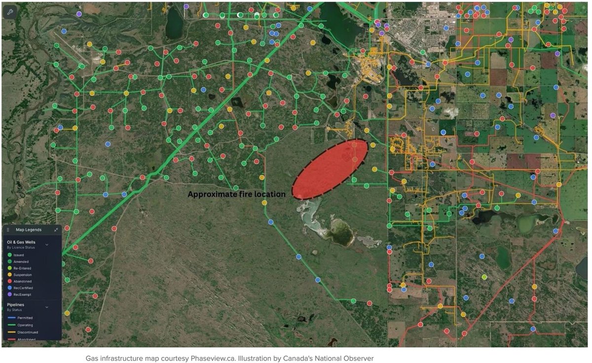 JohnVaillant's tweet photo. #WainwrightAB fire and gas infrastructure.
"Active natural gas lines traverse the town, incl. NE corner of the base’s training area, where NASA satellite heat maps indicate Saturday’s incident occurred."
(Hard to square fire pattern with WNW winds . . .)
https://t.co/EoDP7Cpz7J https://t.co/Dw0j3WlB85