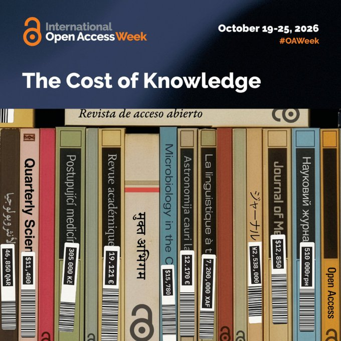 BrunoLibrary's tweet photo. Join University Libraries in celebrating International OpenAccess Week!   

This year's theme, "The Cost of Knowledge" encourages us to consider how publishing costs, access, and equity shape the ways research is created, shared, and discovered.  

All are welcome to attend! https://t.co/zbrSjr6tlm