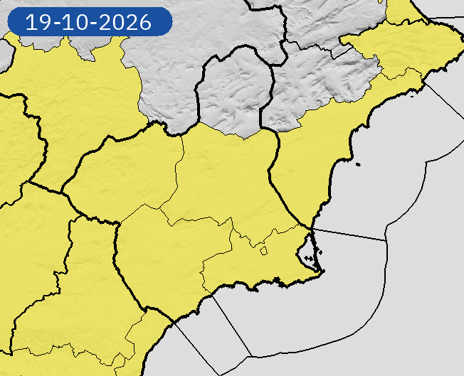 AEMET_Murcia's tweet photo. 19/10 16:36 AVISOS HOY Y MAÑANA | Región de Murcia: lluvias y tormentas. Nivel máximo de aviso: amarillo.
Actualizaciones en https://t.co/gQDupQ393c https://t.co/eDMeX16GMi