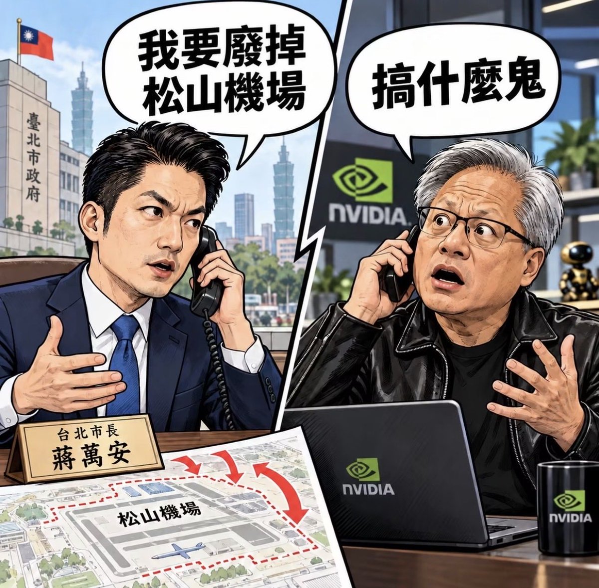 Yaita_Akio's tweet photo. 今天轉發曹興誠董事長的文章，給大家參考。

「輝達子公司設在台北，是蔣萬安不停吹噓的一個政績；但是遷走松山機場，等於改變了台北的投資環境，輝達可能因此要修改在台北設立子公司的計畫。」

https://t.co/PEPFrVzCtO https://t.co/KWKCRMG1YJ
