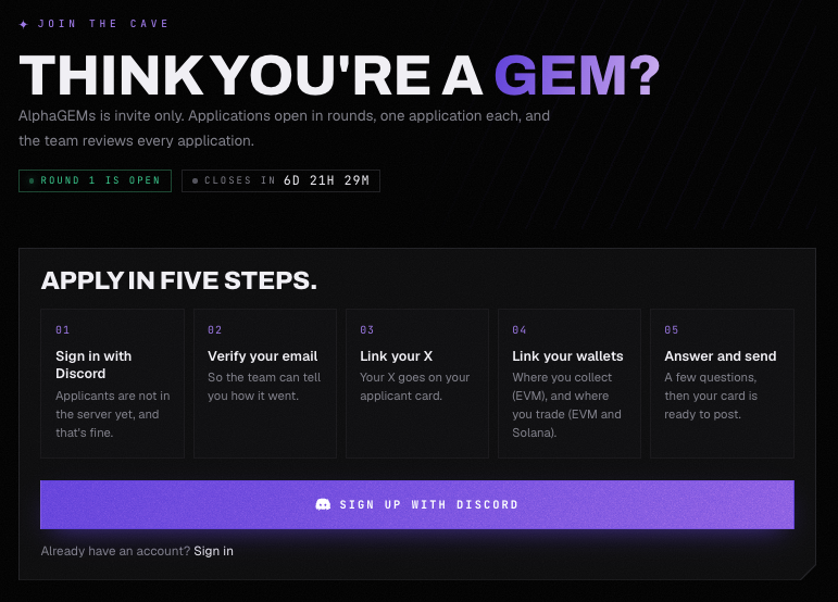 0xAlphaGEMs's tweet photo. AlphaGEMs applications are open 💎

Round 1 is live for 7 days ✅
- Only 10 GEMS will make it to the cave 
- The team reviews every single application

Think you're a GEM? Apply here 👇
- https://t.co/z0x4MEj8IL https://t.co/oSlpuHhWoF
