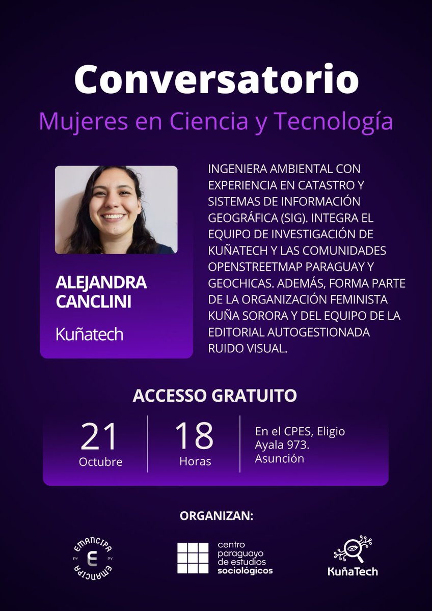 kunatechpy's tweet photo. ¡Conversatorio: Mujeres en Ciencia y Tecnología! 👩‍💻

Te invitamos a un encuentro único con destacadas investigadoras para analizar las brechas de género actuales en las áreas STEM a través de sus proyectos y trayectorias. https://t.co/NAzdfpozKK