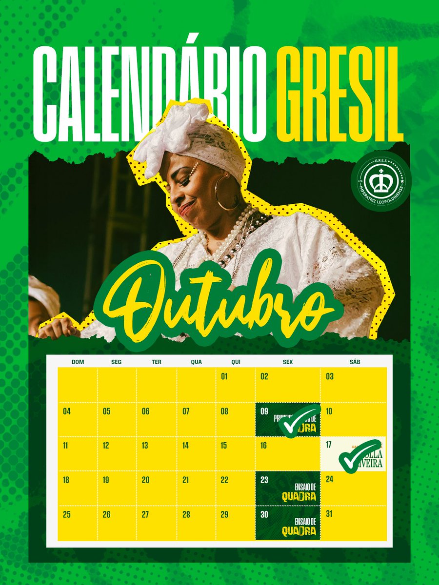 oficialgresil's tweet photo. Metade do mês já foi embora e segue nosso calendário atualizado dessa reta final de outubro. Nos vemos ainda essa semana. Sexta-feira tem ensaio ;) 

#VemPraRamos https://t.co/VkUuG4oTrk