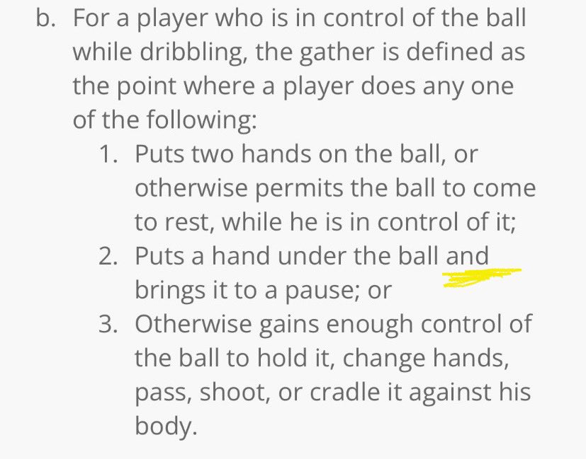 Factorybball's tweet photo. @PipeweedSmoker The rule says “AND brings it to a pause” meaning the ball can still be rolling. 
This is actually a very basic skill. It really is. Magic Johnson did this. https://t.co/dNkzMTKWW2