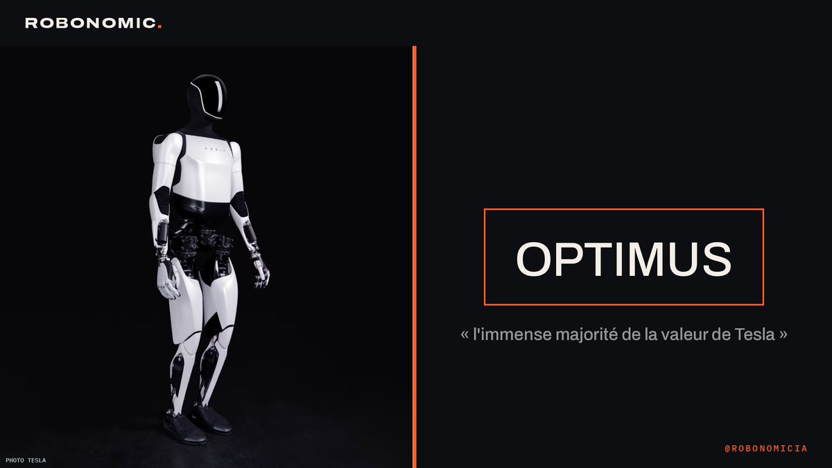 RobonomicIA's tweet photo. 🤖 « Optimus et Cybercab feront l'immense majorité de la valeur de Tesla. » Elon Musk l'a écrit ce dimanche 18 octobre sur X, trois jours avant les résultats du groupe.

Pour le patron de Tesla, l'avenir de l'entreprise ne se joue plus sur les voitures classiques mais sur son robot humanoïde Optimus et son robotaxi sans volant, le Cybercab. Il répondait à un message sur le futur Roadster : « Mais le Roadster est super cool, donc on le fait quand même. »

Les chiffres :
• Résultats du 3e trimestre : mercredi 21 octobre, après la clôture de Wall Street
• Attentes des analystes : 27,9 Md$ de chiffre d'affaires, 0,43 $ de bénéfice par action (Benzinga)
• 486 532 voitures livrées au 3e trimestre, au-dessus des attentes
• Musk n'a donné ni calendrier, ni prévision de ventes pour Optimus

Pourquoi c'est important : Musk demande aux investisseurs de juger Tesla comme une entreprise de robots, pas comme un constructeur auto. Mercredi, ils voudront des preuves.

Économie des machines : la valeur d'un constructeur se déplace de la voiture vers la machine autonome.

#Tesla #Optimus #Robotique