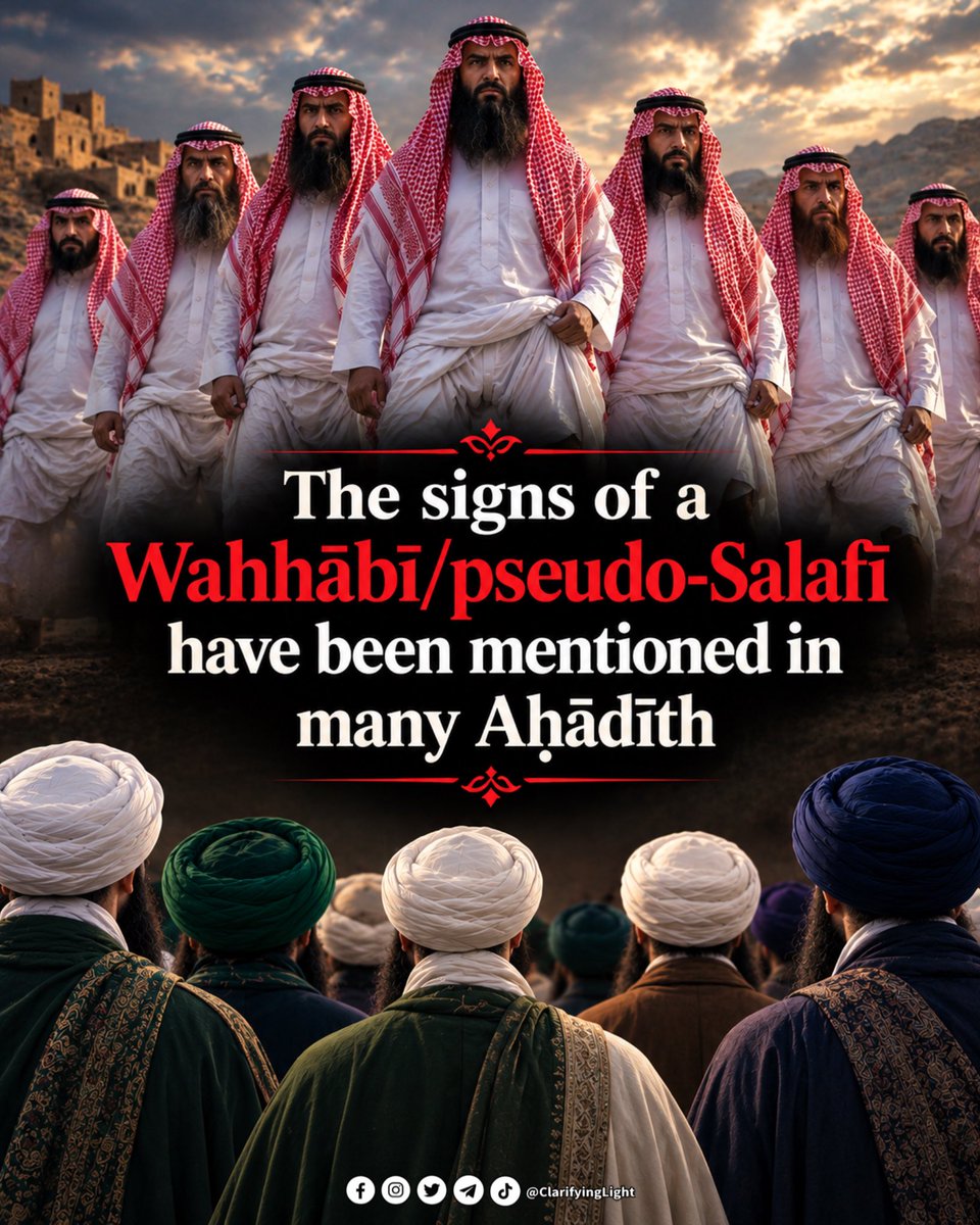 ClarifyingLight's tweet photo. “...You will regard your Ṣalāh inferior to their Ṣalāh; your fasts compared to theirs and your deeds to their deeds as inferior. They will recite al-Qurʾān, but it will not pass their throats (it will have no effect on their hearts).”

[Ṣaḥīḥ al-Bukhārī, vol. 6 p. 197, Ḥadīth 5058]

“They will apparently speak good things...”

[Ṣaḥīḥ al-Bukhārī, vol. 6 p. 197, Ḥadīth 5057]

“They will constantly quote Aḥādīth...”

[Sunan Abī Dāwūd, vol. 4, p. 244]

“Their lower garb (Izār-pants) will be lifted high...”

[Ṣaḥīḥ Muslim, vol. 2 p. 742, Ḥadīth 144]

“𝗧𝗵𝗲𝘆 𝘄𝗶𝗹𝗹 𝗲𝘅𝗶𝘁 𝗜𝘀𝗹𝗮̄𝗺 𝗮𝘀 𝗮𝗻 𝗮𝗿𝗿𝗼𝘄 𝘄���𝗲𝗻 𝗶𝘁 𝗹𝗲𝗮𝘃𝗲𝘀 𝘁𝗵𝗲 𝗯𝗼𝘄 𝗳𝗼𝗿 𝗶𝘁𝘀 𝘁𝗮𝗿𝗴𝗲𝘁 𝗻𝗲𝘃𝗲𝗿 𝘁𝗼 𝗿𝗲𝘁𝘂𝗿𝗻 𝗮𝗴𝗮𝗶𝗻.”

[Sunan Abī Dāwūd, vol. 4 p. 244]
