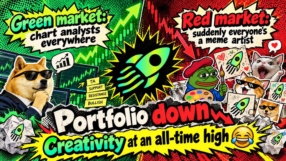 BOT_MEMEX's tweet photo. Green market: chart analysts everywhere

Red market: suddenly everyone's a meme artist

Portfolio down

Creativity at an all-time high 😂 https://t.co/96NTguYesP