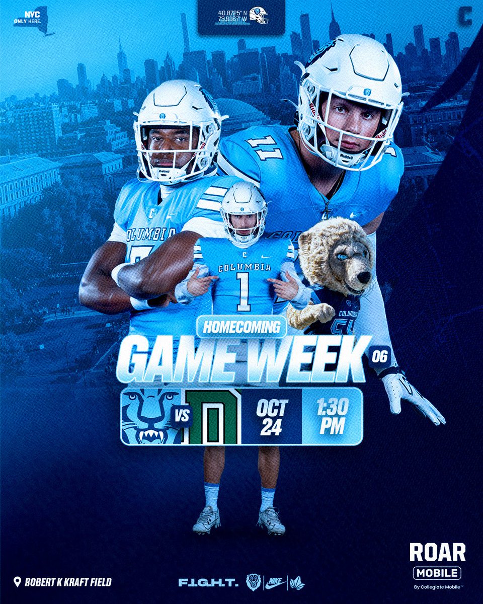 CULionsFB's tweet photo. Homecoming Week!
F.I.G.H.T.
#RoarLionRoar 🦁 // #OnlyHere 🗽
Presented by Roar Mobile https://t.co/vCWjmQwwtE