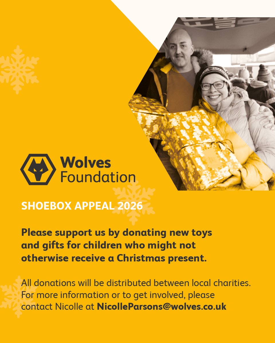 wwfcfoundation's tweet photo. Can you help us support children who may not receive a present this Christmas? 🎅

Everything you need to know about this year's Shoebox Appeal 👇🎁

🤝 @Young_Wolves | @evanshalshawuk https://t.co/93MiHr4swm