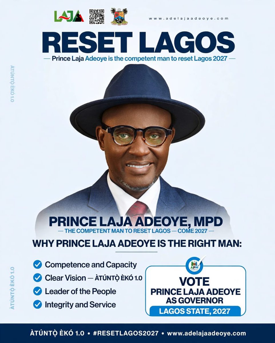 SamuelPresh's tweet photo. Lagos residents are already looking ahead to 2027, and the conversation around who can offer a different direction is gradually taking shape. And Prince Laja Adeoye of the APM is one of the names entering that conversation. #Laja4ResetLagos2027 https://t.co/xL3AfrS4mf