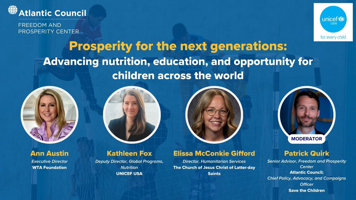 ACFPCenter's tweet photo. 📢 TOMORROW AT 2:30 P.M. | Register now to attend Prosperity for the Next Generations (in-person or virtual) ➡️ https://t.co/jM7tyOyueo

Co-hosted with @UNICEFUSA, the event will feature a fireside chat with @BestFutureGen, as well as a discussion with humanitarian leaders. https://t.co/yJxQQ2STfD