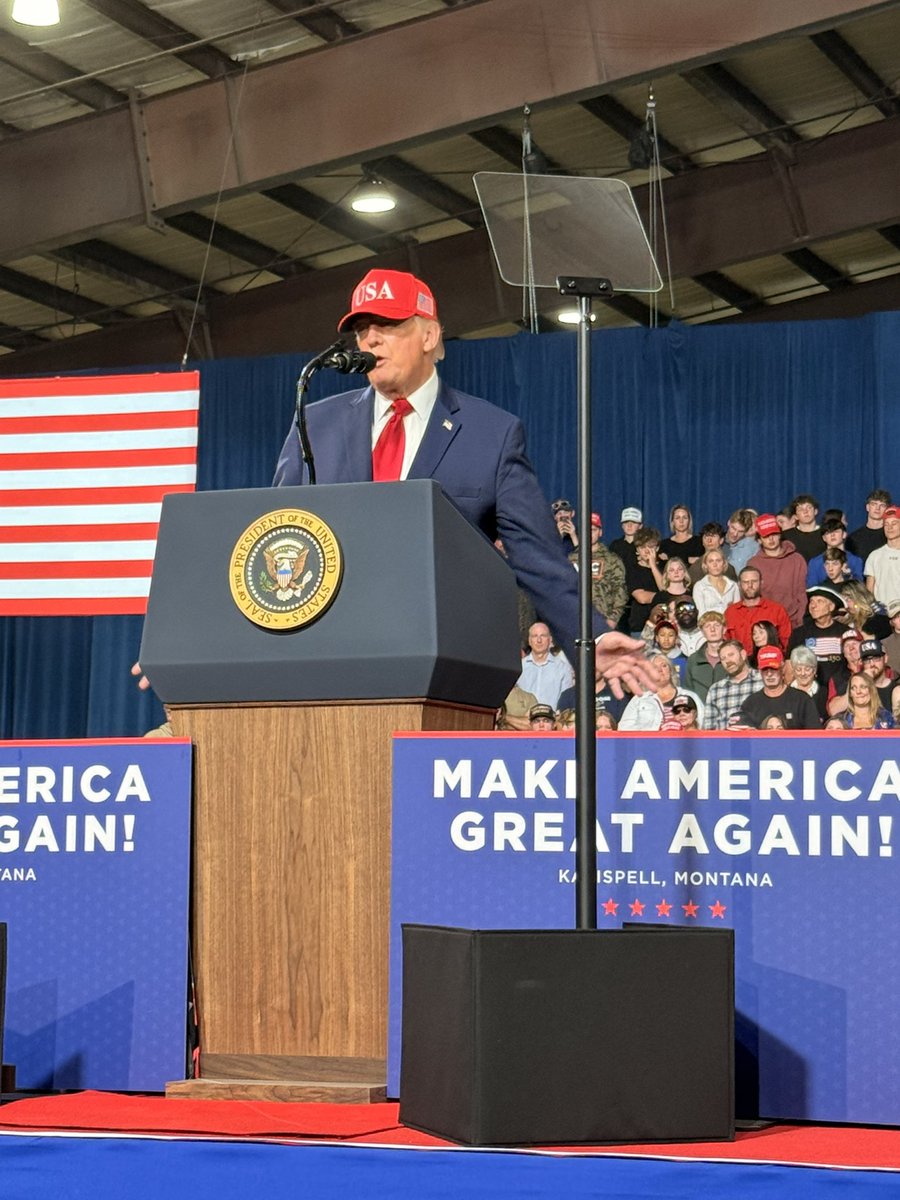 MTGOP's tweet photo. President Trump just crisscrossed the West — Alaska, Arizona, and right here in Montana — back to back, because he knows what's on the line this November.

If he isn't slowing down, neither are we.

Knock those doors. Make those calls. Get your ballot in. 

It isn't over until it's over. Let's finish the fight, Montana. 💪