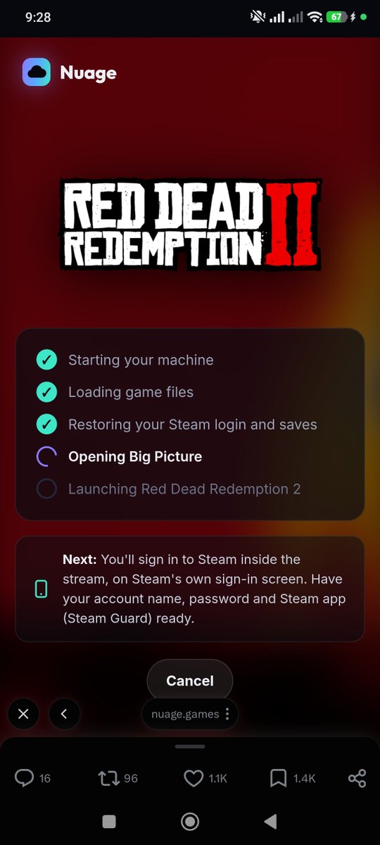 AndroidJefe's tweet photo. Probé https://t.co/zUeGUyiye2 para cloud gaming y no me convencí. Puedo esperar más de 45 min en fila para una máquina, pero me exige tener el juego en mi biblioteca de Steam y me pide mi usuario y contraseña. No me da confianza poner mis datos ahí. Alguien lo viene usando? 🤔 https://t.co/2HIxVcCUiP
