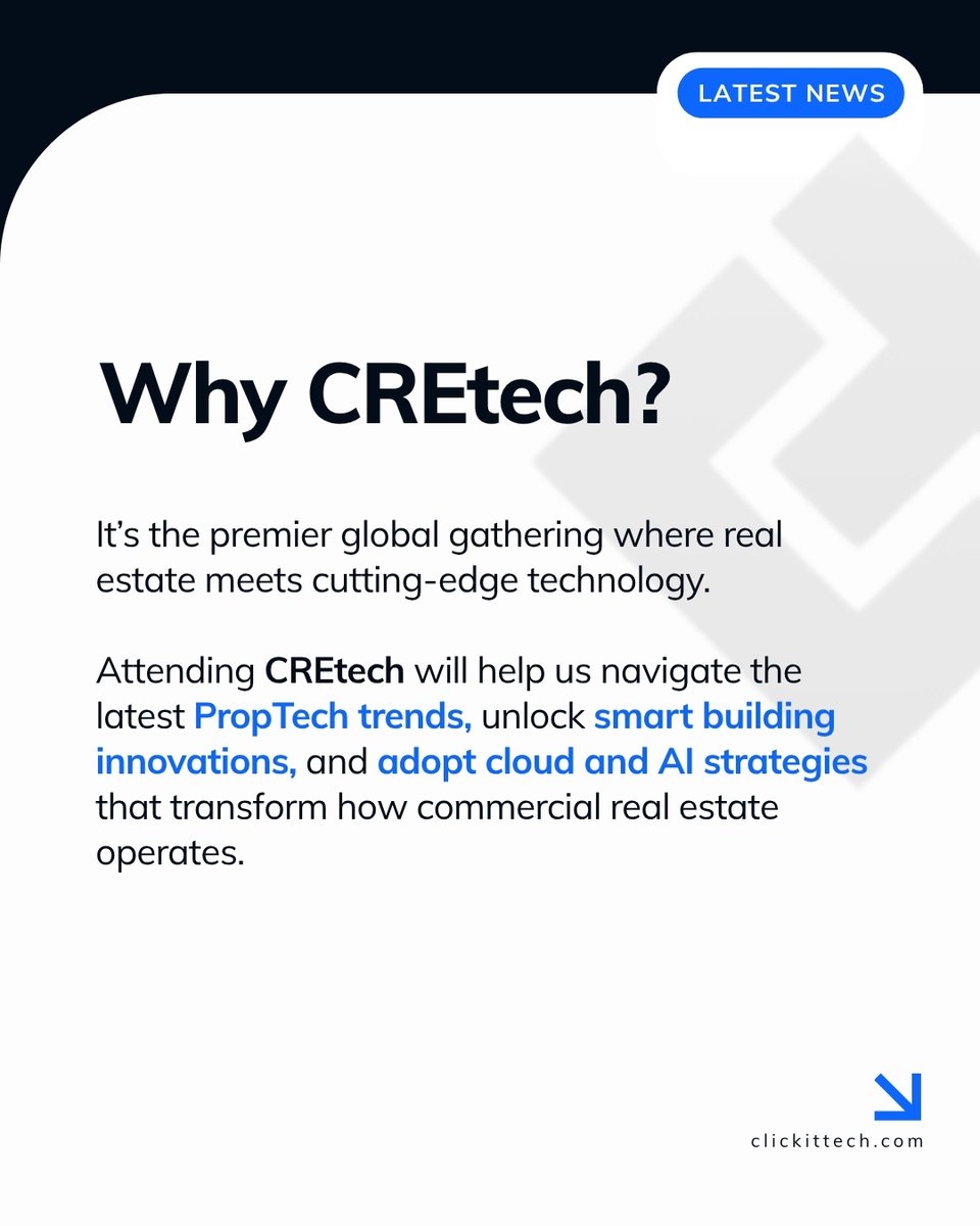 ClickIT_Tech's tweet photo. 🚀 ClickIT is heading to #CREtechNY 2026!

As #RealEstate evolves, scalable and secure tech is key to innovation.

Looking to modernize your tech stack, optimize cloud infrastructure, or accelerate your roadmap?

Let’s connect at #CREtechNY! 🤝
📍 Find us at Booth #534 https://t.co/RB2772fUy7