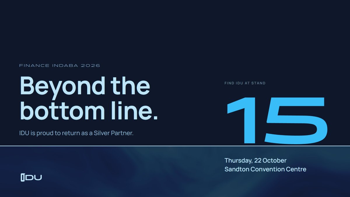 iduSoftware's tweet photo. What does finance need to do beyond the bottom line? That is the theme of Finance Indaba 2026, and IDU is proud to be back as a Silver Partner.
Find us at Stand 15, Sandton Convention Centre, on Thursday, 22 October. Come and talk finance with us.
#FinanceIndaba2026 #FPandA https://t.co/c4i9Q9IKDV