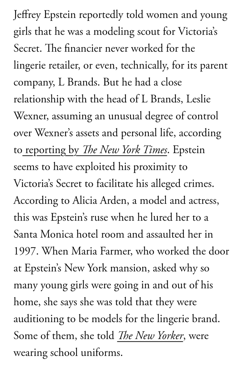 kumyalyric's tweet photo. Victoria's Secret trafficked underaged girls to epstein island, btw. something to ruminate on as you enjoy their yearly livestock show https://t.co/C457bfkinY