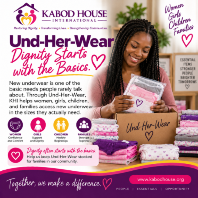 kabodhouse's tweet photo. New underwear is an overlooked basic need. Through Und-Her-Wear, KHI provides new underwear and bras in the sizes people actually need—supporting comfort, confidence, and dignity. Help us keep this essential available. #UndHerWear #BasicNeeds https://t.co/QOM6OH7rhI