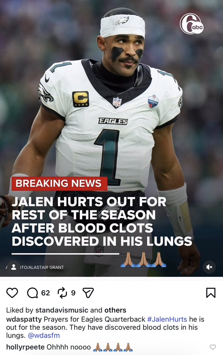 hollyrpeete's tweet photo. Prayers up for #jalenhurts 🙏🏽🙏🏽🙏🏽🙏🏽 https://t.co/Vbhcnwezgl