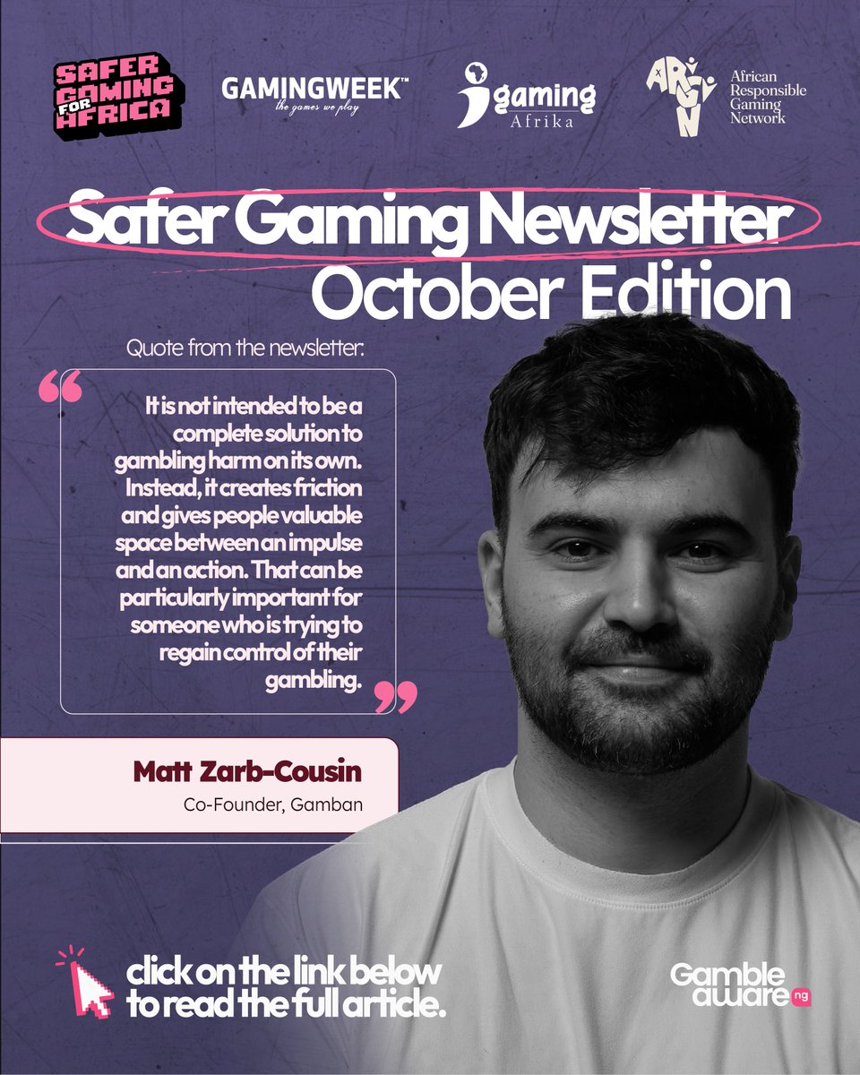 gambanapp's tweet photo. Our co-founder, @mattzarb featured in this months edition of Safer Gaming for Africa, discussing gambling blocking software and how it fits into a multi-layered approach to recovery.

Read the full article below ⬇️

https://t.co/i2wsRgQnrP

@gambleawareng1 https://t.co/0I23X7xMHV