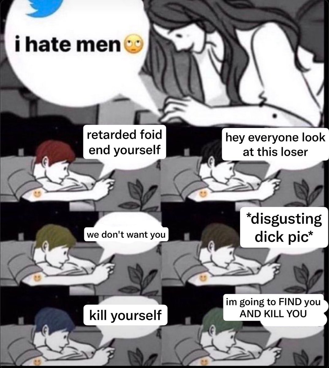 woeskixi's tweet photo. so many valid and disgusting reasons for women to hate men.
the reverse is legit nothing but hurt feelings.
i hate men.
i hate men.
i hate men.
#ihatemen https://t.co/HqjOIGkfWp