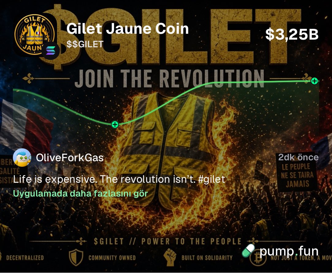 giletcoin's tweet photo. Still watching from the sidelines?

$GILET is built by the people, for the people.

Not financial advice. Just a movement. 
#GILET #JoinTheRevolution

CA: J46dRUGkwLx8UnUV9GcmeoE2ZfVFWt3JGUD8xtwKpump https://t.co/K7dv1SgFvD