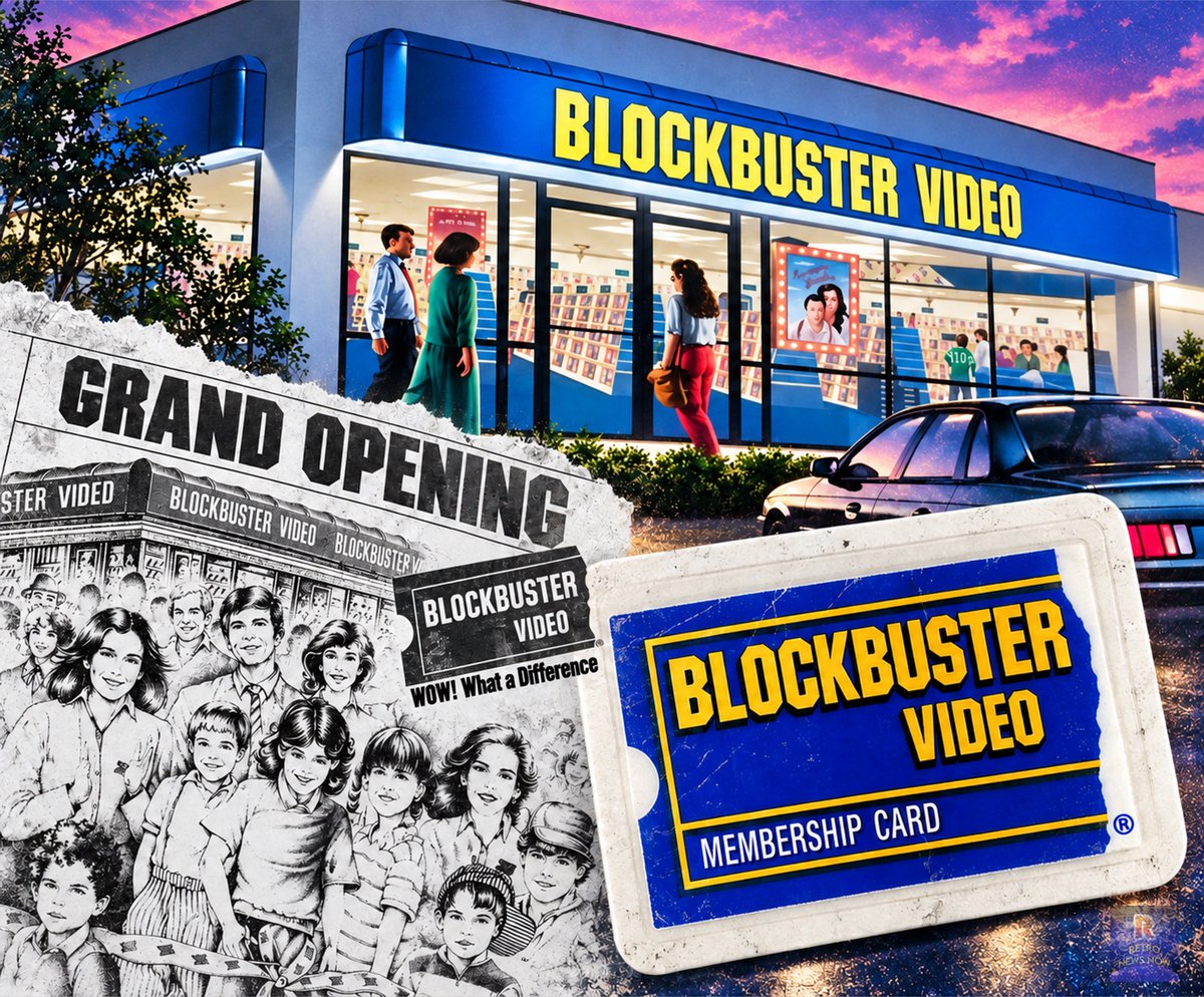 RetroNewsNow's tweet photo. 📼On October 19, 1985, the first Blockbuster Video store opened in Dallas, Texas. Founded by David Cook, it stocked around 8,000 VHS tapes and 2,000 Betamax tapes, a selection far larger than most competitors. By 1988, Blockbuster had grown to roughly 400 stores across the U.S., eventually peaking at more than 9,000 locations worldwide.
Did you have a Blockbuster membership? Did you ever work there? 📼🍿