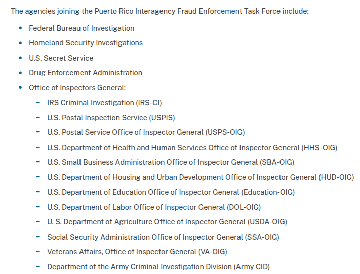 cate_long's tweet photo. U.S. Attorney’s Office for the District of Puerto Rico Announces Creation of the Interagency Fraud Enforcement Task Force #muniland 
https://t.co/CATOfYY8mb https://t.co/EfIDXbxRr1