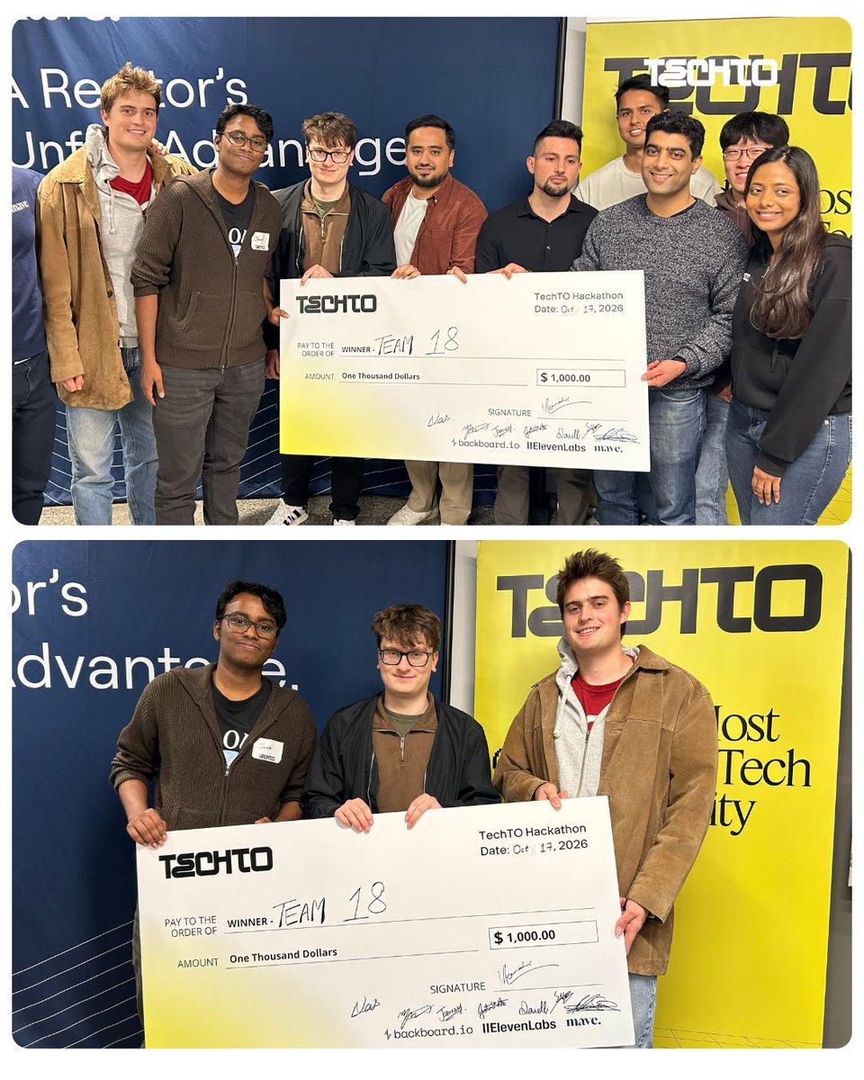 TechTO's tweet photo. 12 hours to build the fastest, cheapest AI agent that can book a hotel 🏨

One agent called a front desk, haggled on the price, and booked a room in Calgary.

Team 18 won $1,000 🏆 https://t.co/ZlaA1mlQo9