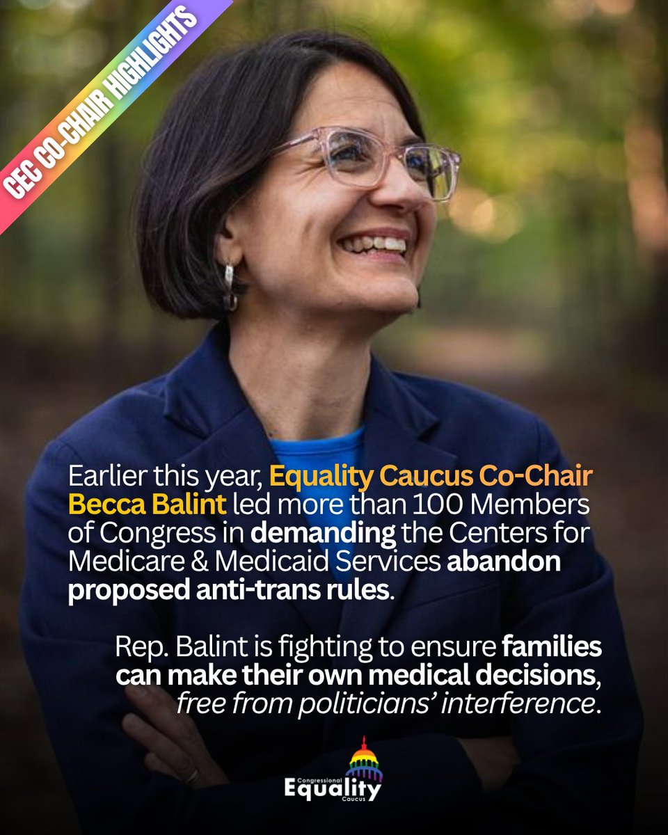 EqualityCaucus's tweet photo. A champion for trans rights, CEC Co-Chair @RepBeccaB led over 100 Members of Congress earlier this year in demanding the Centers for Medicare &amp; Medicaid Services abandon proposed anti-trans rules. https://t.co/6WzzG3A7A1