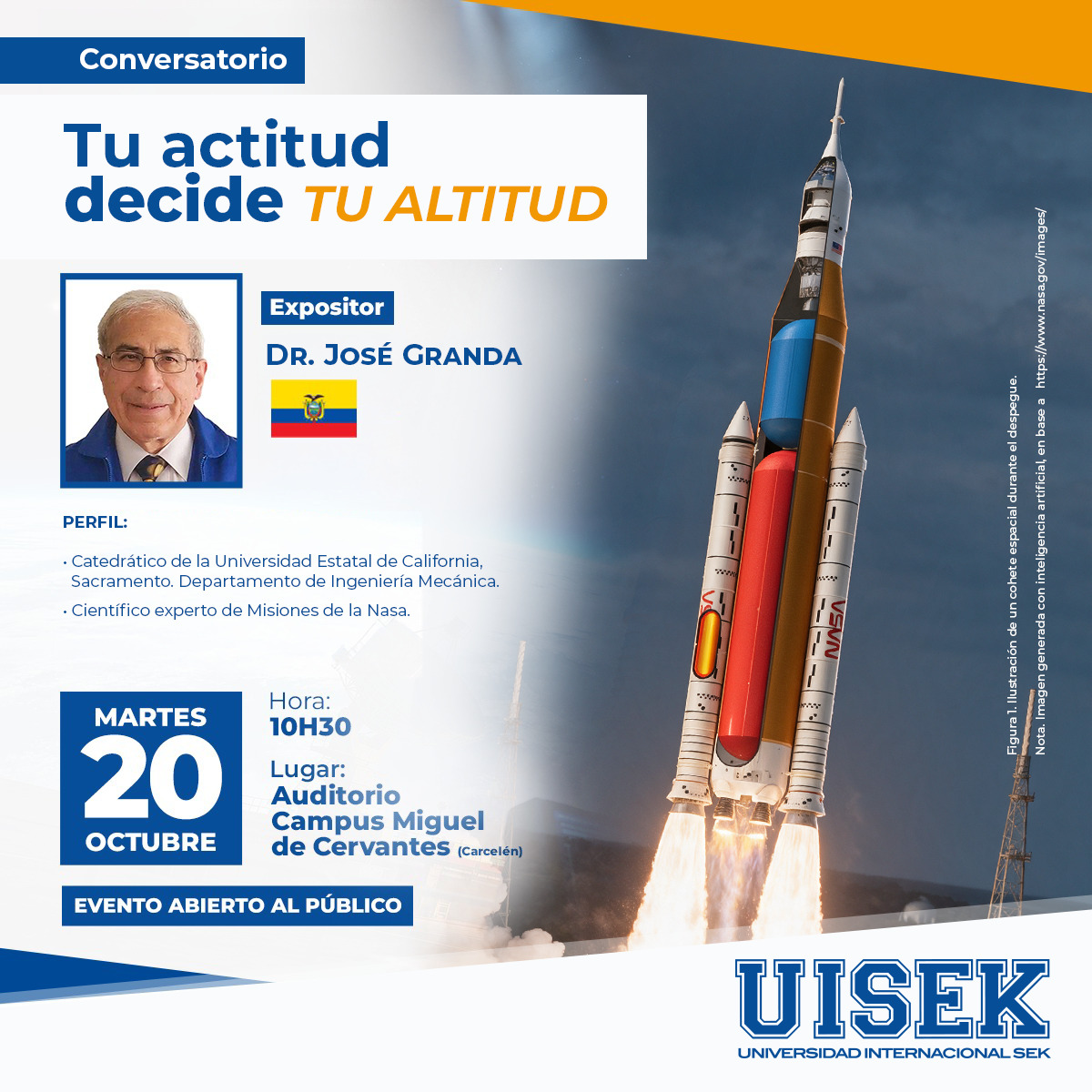 UISEK's tweet photo. ¿Qué tan lejos puede llegar la #ciencia? 🌎

Descúbrelo junto al Dr. José Granda, catedrático de la Universidad Estatal de California y experto en misiones de la #NASA

📅 Martes, 20 de octubre
🕥 10h30
📍 Auditorio Campus Miguel de Cervantes (Carcelén) https://t.co/bGOubIYQSV