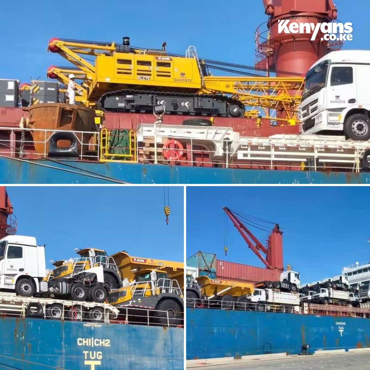 Kenyans's tweet photo. Second batch of construction equipment for Dangote East African Oil Refinery arrives at Lamu Port https://t.co/g52OfBivey
