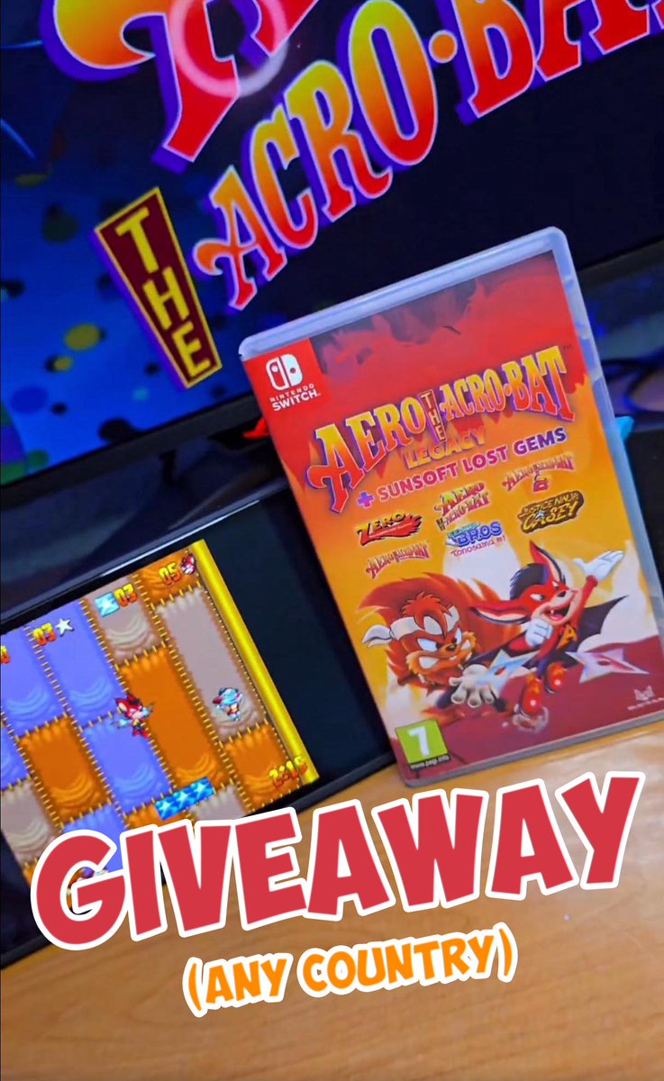 PRBG_Aesthetics's tweet photo. 🚨GIVEAWAY🚨 We’re giving away one Aero the Acro-Bat Legacy + Sunsoft Lost Gems for Switch thanks to Selecta Play. Good luck! 

To enter:
✅Repost this
✅Follow @PRBG_Aesthetics
✅Follow @SelectaPlayInt

Ends October 26th at 17:00 UTC+1. Valid worldwide. https://t.co/JwYC5IEbMq