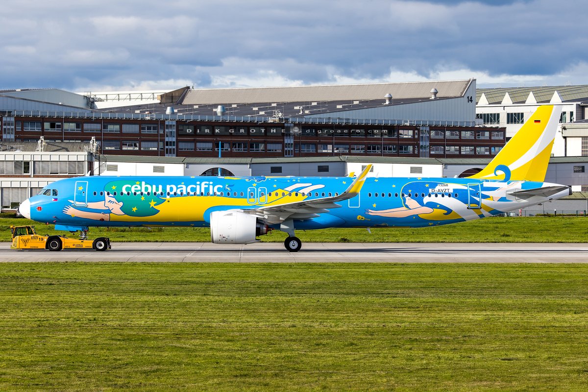 digro65's tweet photo. Long awaited and finally out of the paint hangar at Airbus Hamburg, the @CebuPacificAir "Dreamer Plane" A321neo RP-C4137 in the 30th anniversary livery.
Created by Cebu-based artistic studio @happygaraje , featuring signature colors of sky blue, ocean blue, sunny yellow, and tropical green. The special livery was unveiled last February 2026 at the Singapore Airshow to celebrate the airlines three decades of making air travel accessible to all Filipinos.