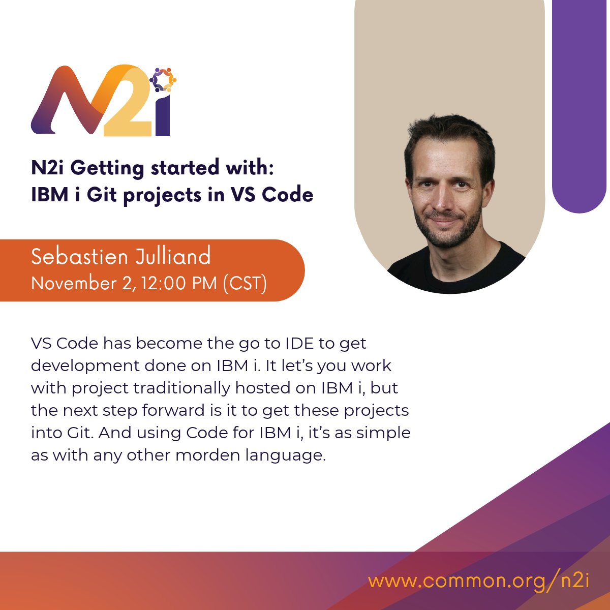 COMMONug's tweet photo. The latest N2i is coming your way November 2nd at 12 PM, CST. Join Sebastien Julliand for a webinar on Git projects in VS Code.

Register today: https://t.co/HL5xxIBhxZ https://t.co/QwD8MDDQHP