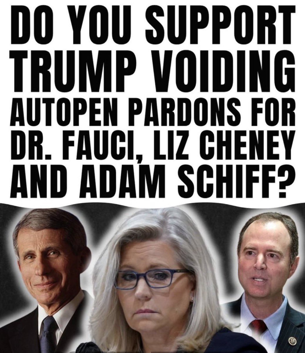 QAwakening176's tweet photo. DO YOU SUPPORT TRUMP VOIDING AUTOPEN PARDONS FOR DR. FAUCI, LIZ CHENEY AND ADAM SCHIFF? https://t.co/9E5Beb1pvC