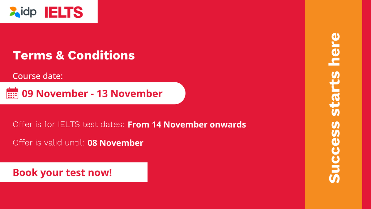 IELTSbyidpOman's tweet photo. Unlock your potential with #IELTSbyIDP! Book your test with IDP before Nov 08, for test dates Nov 14 onwards, and get access to a 20-hour #IELTSFocusCourse from IDP worth OMR 115 for FREE!
Course schedule: November 09-13.
🔗 Book your test: https://t.co/XpVwFuD1Qd
#FreeCourse https://t.co/qpaVCiW3fu