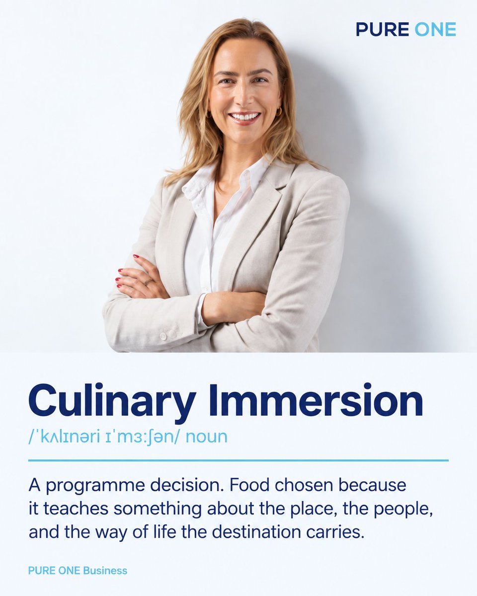 PUREONEBusiness's tweet photo. "Culinary immersion" does a better job than "we'd love some local food experiences." Put it in the brief before a venue is named, and it shapes the destination itself. Eating together is where a group stops performing and starts talking properly 🍷 https://t.co/27DFpozfBz