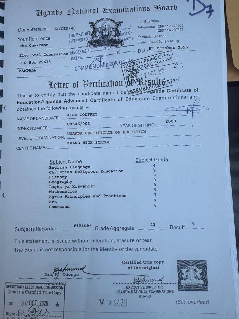 Numbersuganda's tweet photo. BREAKING:
NRM/PLU's Sodo's academic certificates shock the nation.
He scored Triple 9 in  CRE,Even after His parents named him after God 
"Godfrey"  ( Brother To Yoweri Kaguta Museveni  &amp; Uncle to Muhoozi Kainerugaba) https://t.co/2eDqxNZcAe