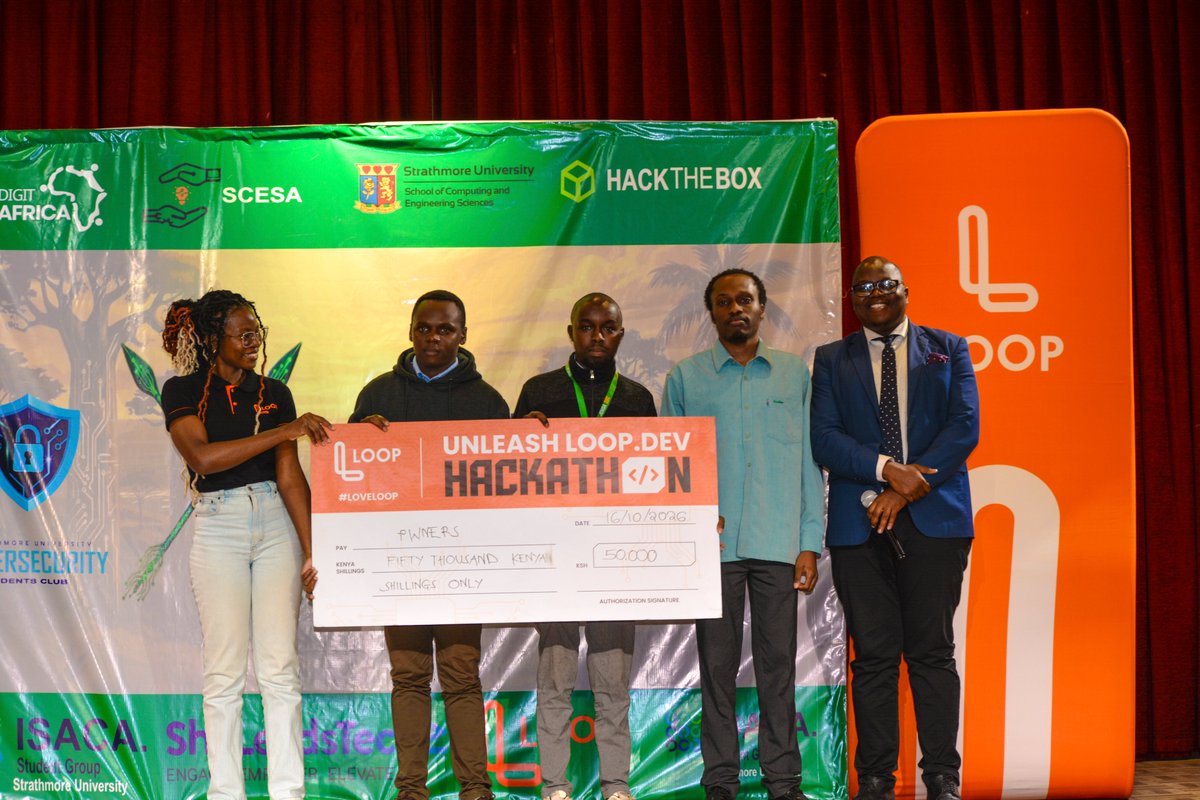 iLabAfrica's tweet photo. Different universities. One mission: find the weaknesses in a banking application.

Meet the Pwners, Red Team champions of #JengaSec2026!

Bringing together students from Karatina University, Dedan Kimathi University of Technology, United States International University - Africa and Strathmore University, this team took on the challenge of identifying vulnerabilities and testing the limits of digital defences.

Their win highlights what happens when technical skills, strategic thinking, and teamwork come together. 

Congratulations to our champions! Keep pushing boundaries and sharpening your cybersecurity skills.

#JengaSec2026 #Cybersecurity #StudentInnovation

@kcsfa @SheLeadsTechke @hackthebox_eu @Isaca_kenya @LOOP_KE @NCBABankKenya @StrathU @KaratinaUniv @DeKUTkenya @ExperienceUSIU