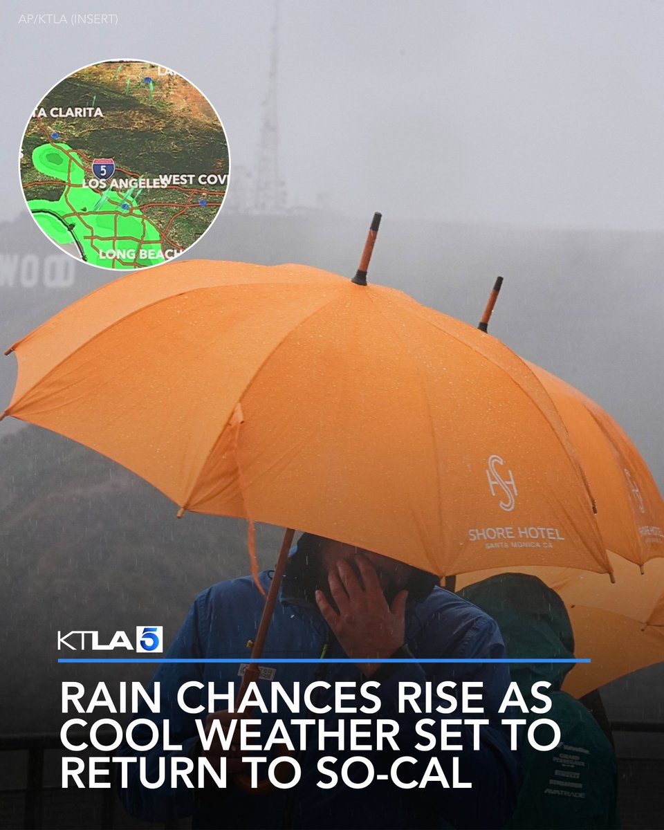 KTLA's tweet photo. Southern California residents will need to keep their umbrellas handy, as there's a chance that another round of rain will hit the region this week. https://t.co/UQkEYrYgEZ https://t.co/MZeeACeh2q
