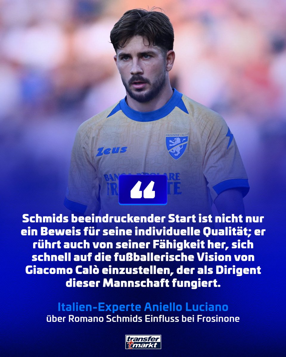 Transfermarkt's tweet photo. 🚀 Im Sommer wechselte Romano Schmid von Werder Bremen zum Serie-A-Aufsteiger Frosinone Calcio. Was seitdem passiert ist, kann sich sehen lassen! 🤯

Der Klub mischt die Serie A auf und steht aktuell auf dem 6. Tabellenplatz. Damit ist Frosinone der erfolgreichste Aufsteiger seit Juventus' Rückkehr in die Serie A im Jahr 2007! 🔥

Wir haben uns die beeindruckende Entwicklung genauer angeschaut. Lest den ganzen Artikel hier: https://t.co/fdrGkCg8hl