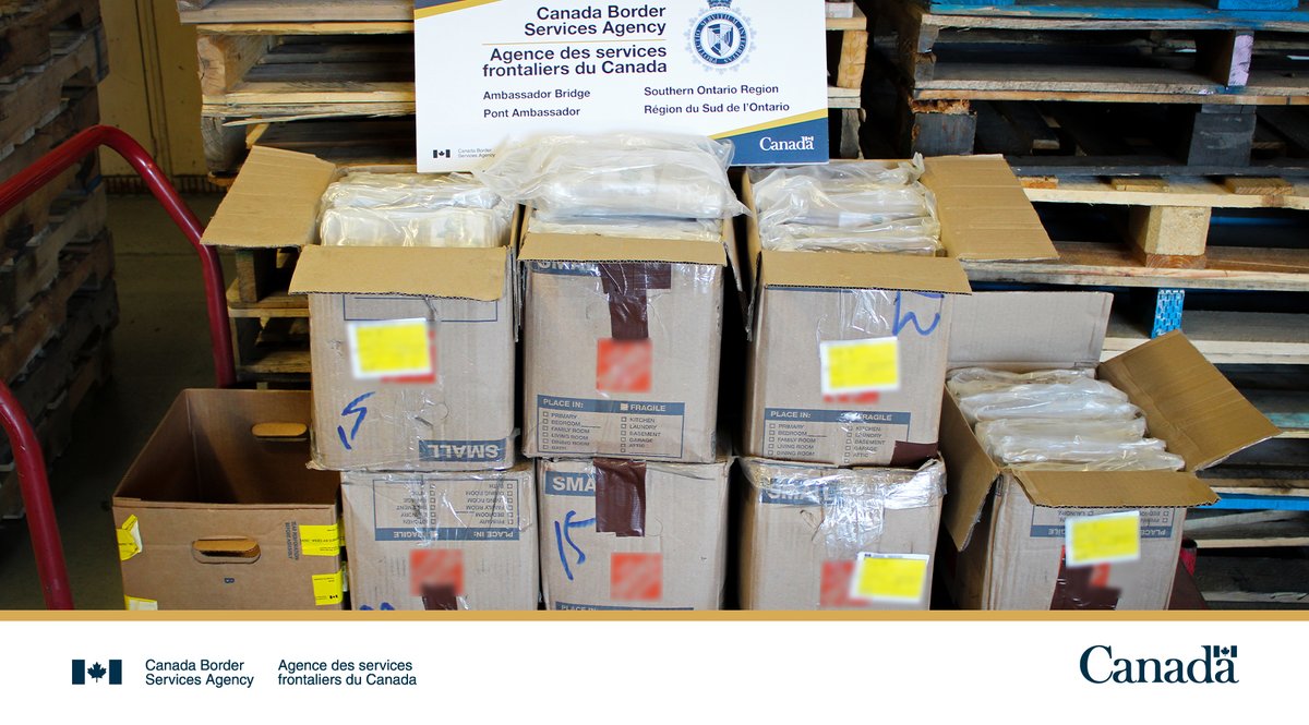 CanBorder's tweet photo. #CBSA officers at Ambassador Bridge seized 127 kg of cocaine from a commercial truck entering Canada from the United States. @RCMPONT charged two Ontario residents. Read more: https://t.co/ggJdSBcGKZ https://t.co/wMaS5ixJb5