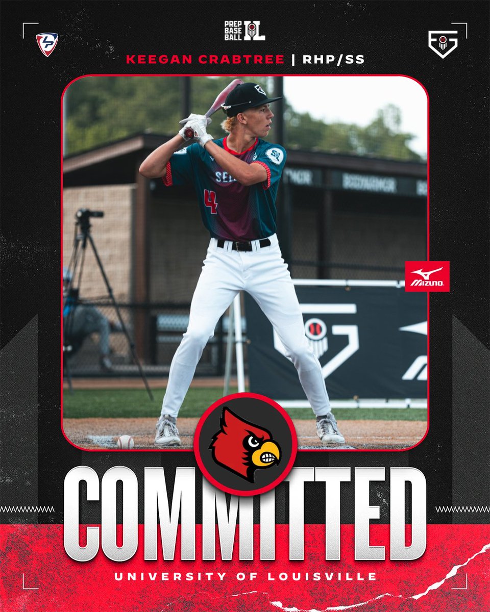 PrepBaseballIL's tweet photo. RHP/SS Keegan Crabtree (Lincoln-Way East, 2028) commits to the University of Louisville.

Crabtree represented #TeamSelect at the Future Games and is the fourteenth Illinois native to commit from the #PBFG26 🔴⚫️

Crabtree is currently ranked No. 6 in Illinois and No. 133 in the 🇺🇸

(@keegancrab | @LWEastBaseball | @LouisvilleBSB)

👤: https://t.co/0YJ5UJdFix