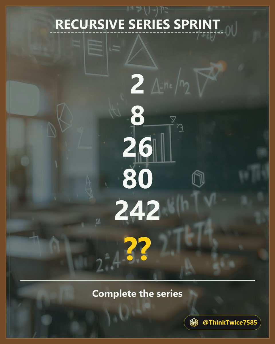 ThinkTwice7585's tweet photo. 🧠 COMPLETE THE SERIES! 🔢 | PART 5

No calculator.  Just brainpower. 🧠

Let me know your answer!! https://t.co/j0h3u6sLid