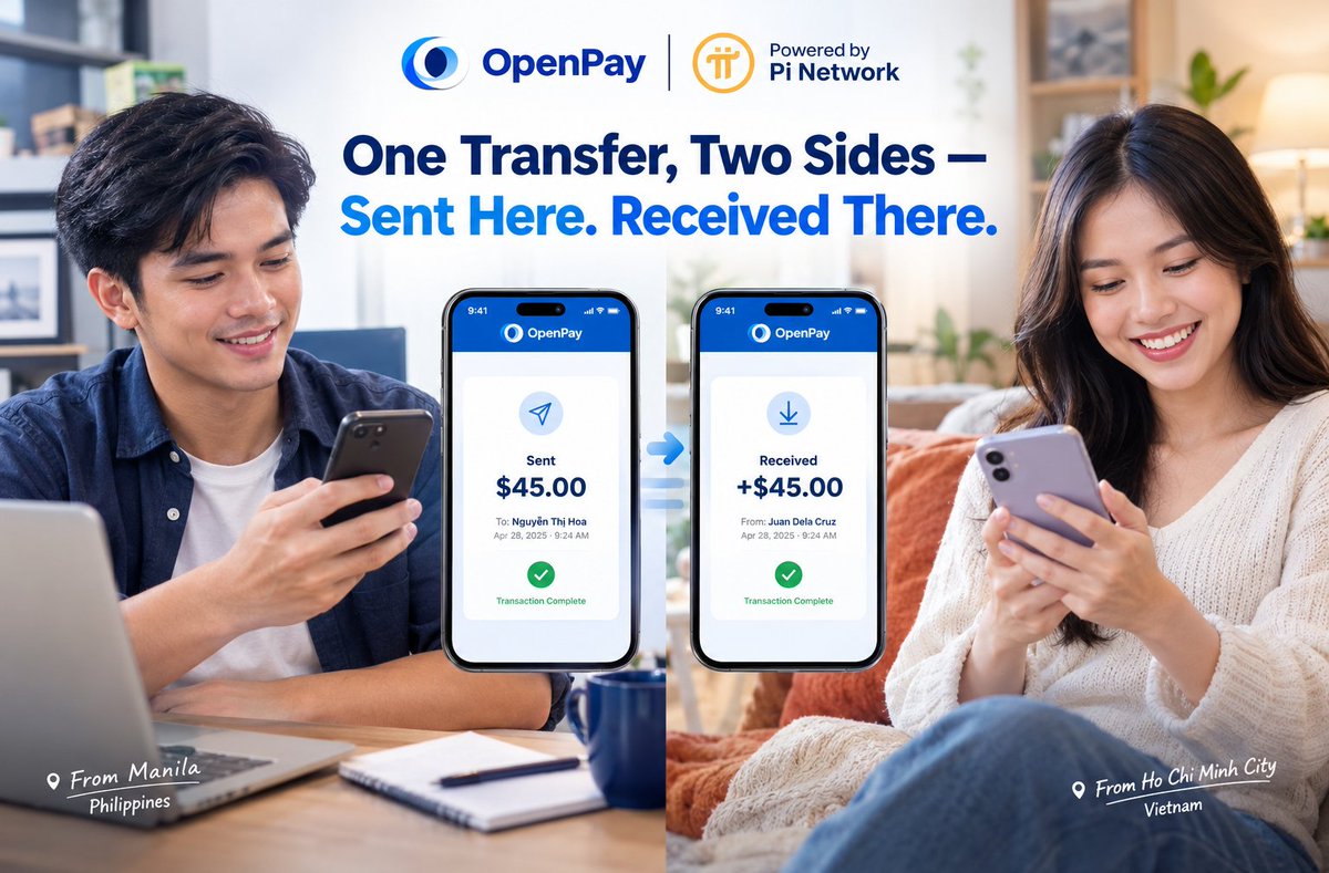 OpenPayTeam's tweet photo. One Transfer. Two Sides. One Seamless Experience.

With OpenPay, powered by Pi Network, explore a connected digital payment experience that brings people closer across borders.

🌐 Ready to take the next step? Visit OpenPay today to explore the platform and discover its digital payment capabilities. @PiCoreTeam 

https://t.co/o7ppDQWbPW

#OpenPay #PiNetwork #DigitalPayments #CrossBorderPayments #GlobalConnectivity