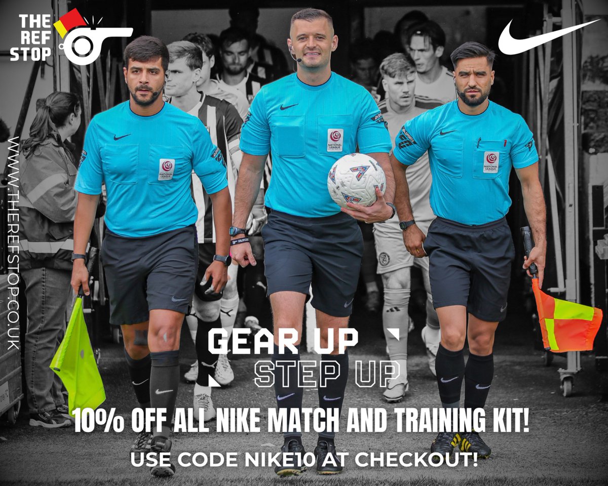 TheRefStop's tweet photo. 🔥 NIKE ESSENTIALS — 10% OFF THIS WEEK ONLY! 🔥

Time to top up your kit bag! ⚽👕

Get 10% OFF ALL NIKE MATCH KIT, TRAINING KIT AND EQUIPMENT at The Ref Stop this week only! Whether you're preparing for your next fixture or refreshing your training gear, now's the perfect time to grab your Nike essentials. 👀

⏰ HURRY — OFFER ENDS FRIDAY AT 5PM!

Don't miss out on saving on your favourite Nike referee kit!

🛒 Shop now at https://t.co/ArmAwiq8J5